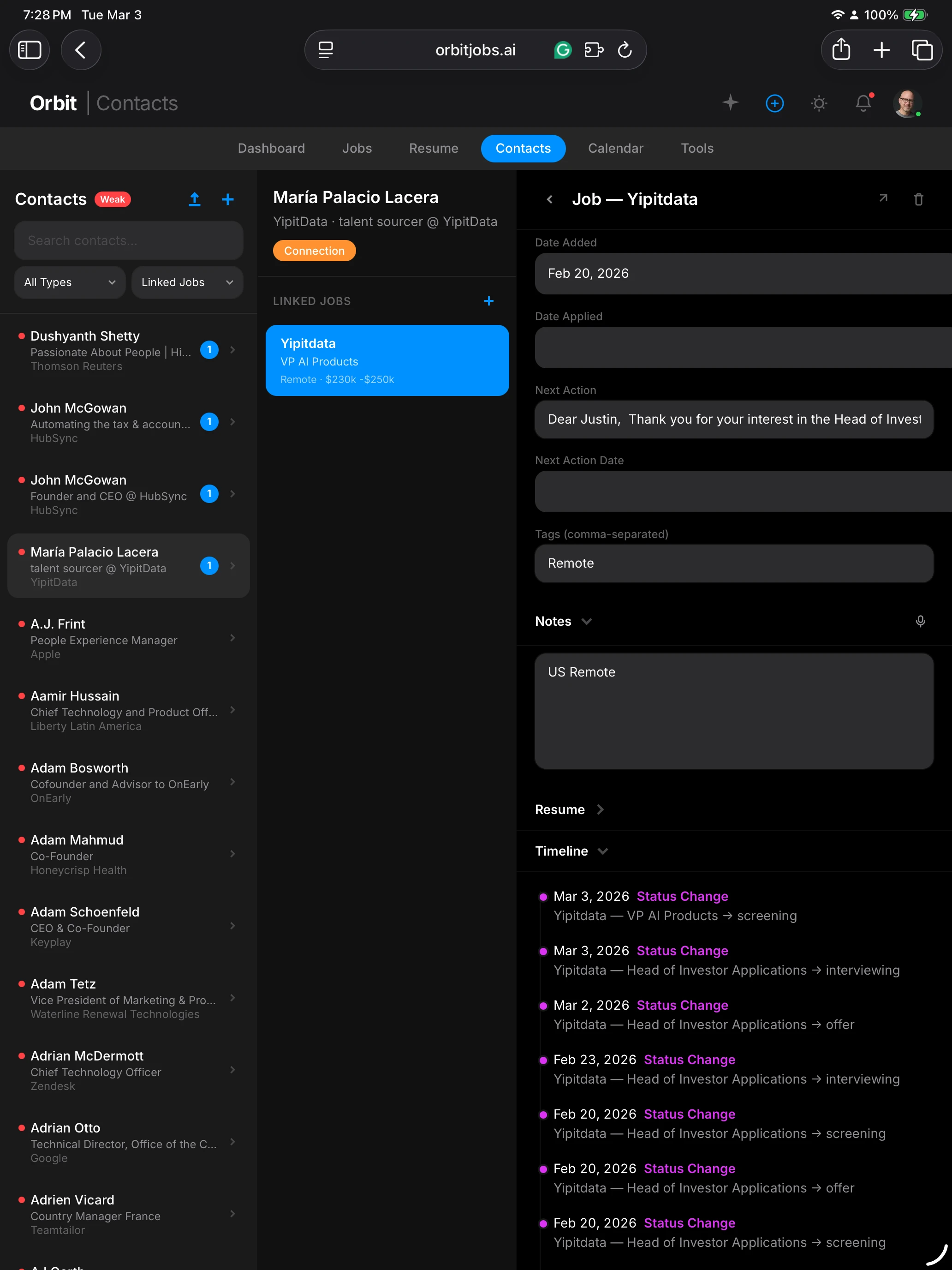 Orbyt contact management CRM with AI-powered LinkedIn profile capture